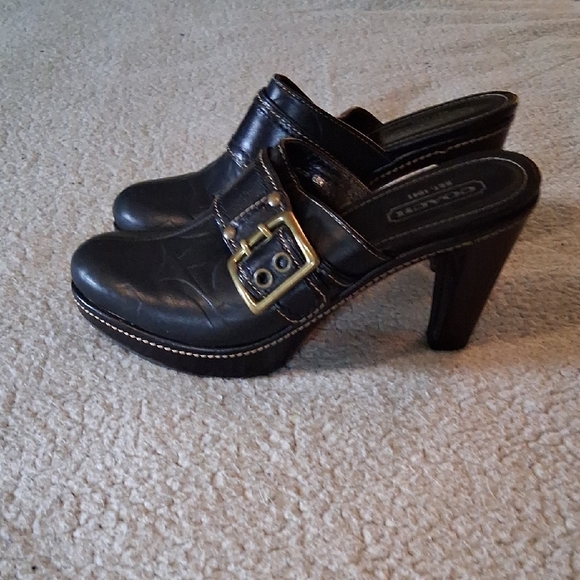 Coach Black Leather Mules with Gold Buckle - Picture 4 of 8